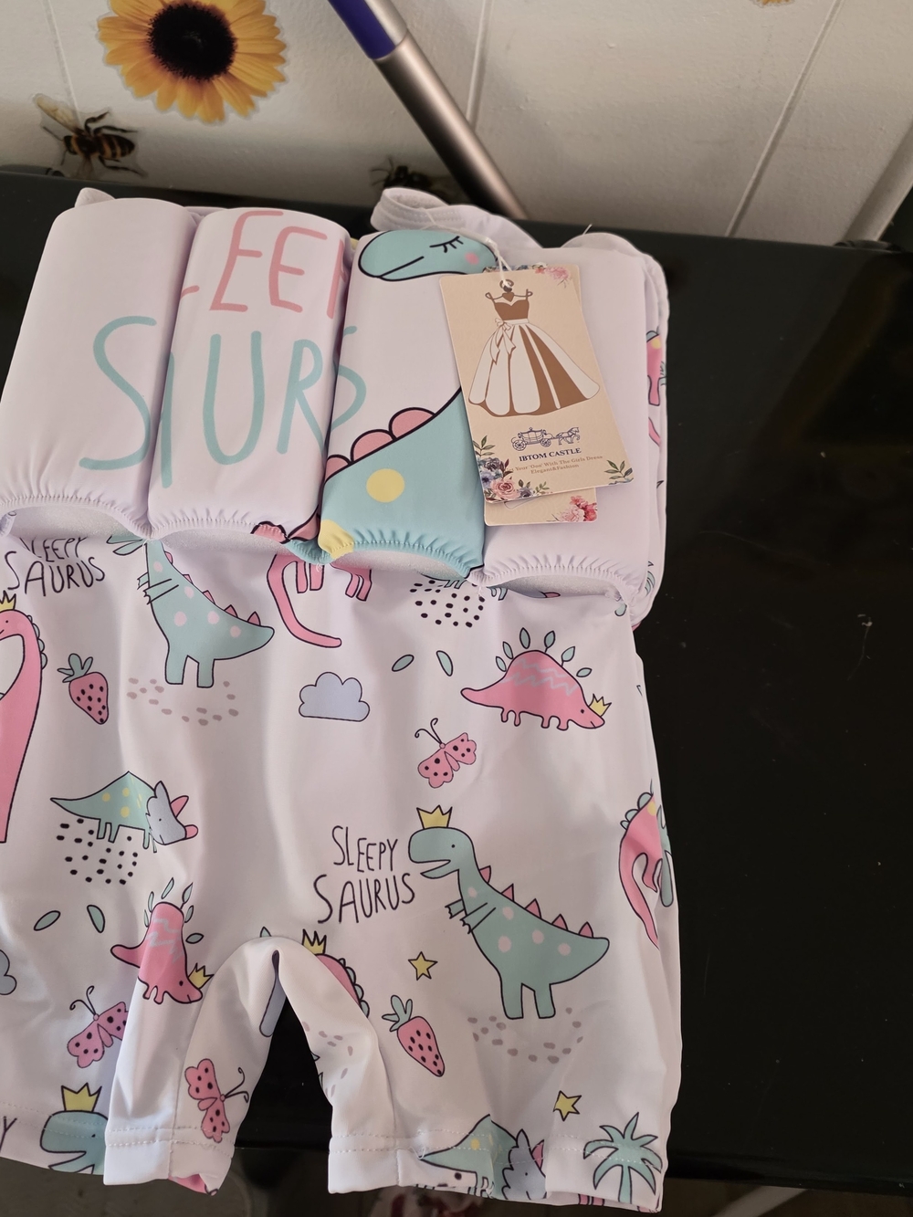Kids Pink Dino One-Piece Swimsuit with Floatation Pads